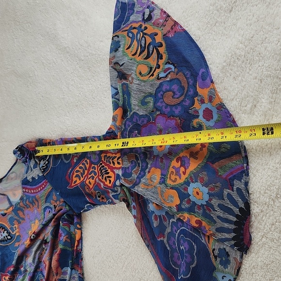 MSK Women Floral dress long bell sleeve detail XL blue orange so pretty! - Picture 7 of 10